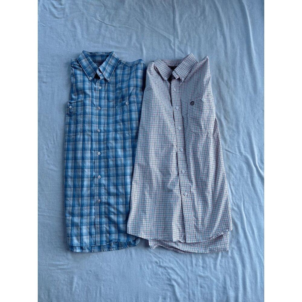 Wrangler George Strait Collection Button Down Shirt Lot of Two Size L Blue/White